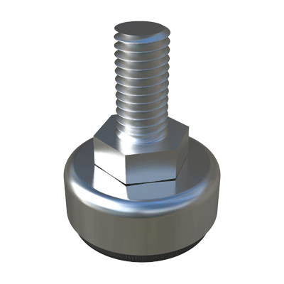 L´axe fileté de notre pied réglable est en acier zingué, la plaque de finition en acier inoxidable et la base de polypropylène. L´écrou du pied réglable permet une meilleure fixation. Il y a un petit espace entre l´écrou hexagonal et la base, ce qui permet une inclinaison du filetage d´environ 3º.