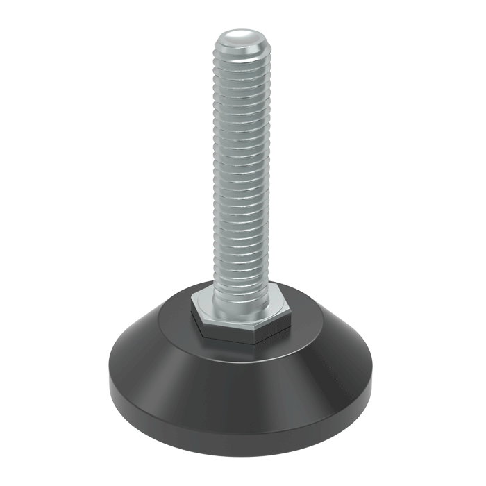 Le niveleur LHVF est conçu pour résister aux charges latérales et aux poids élevés. <b>L’écrou hexagonal sur la tige permet un réglage précis après l’installation</b> (une variante de ce niveleur est disponible avec un <b>angle de mouvement de 8 degrés</b>, famille <b><a href= https://www.iscsl.fr/pied-reglable-avec-ecrou/lhvd/' target='_top'>LHVD</a></b>).<br>Certains modèles sont fournis avec une <b>semelle antidérapante en EPDM</b>.