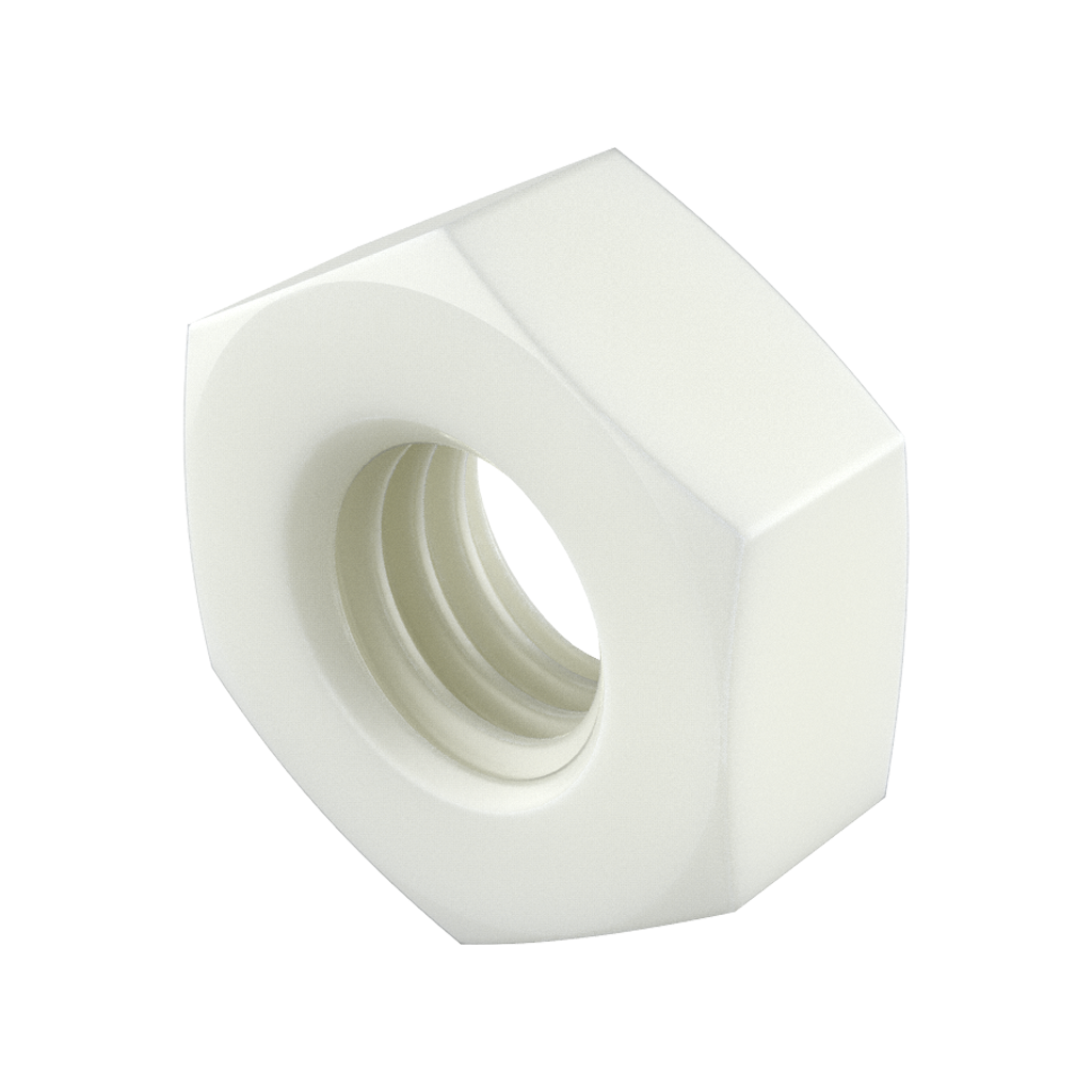 Nos écrous <b>hexagonaux</b> MDIN à filetage métrique, similaires à la norme <b>DIN 34814 (DIN 934/555) / ISO 4032</b>, sont fabriqués dans divers <b>matériaux techniques</b> qui favorisent des propriétés telles que la résistance chimique, mécanique, antioxydante, etc.<br><br>
Ils sont disponibles en <b>PA66</b> (Polyamide 66 “Nylon”), <b>PP</b> (Polypropylène), <b>POM</b> (Résine Acétal), <b>PVDF</b> b> (Polyfluorure de vinylidène), <b>PEEK</b> (Polyétheréthercétone) et <b>PAGF</b> (Polyamide allant jusqu'à 50% de fibre de verre).<br><br>
<i>Les filetages M2 et M2,5 sont fournis uniquement en PA66.</i><br>