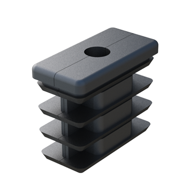 Nos embouts pour tubes rectangulaires ont 2 cavités pour pouvoir y loger un axe (par exemple une roue). Les cavités permettent d´introduir des écrous hexagonaux. Nous fournissons les embouts sans écrous, ou avec un écrou en haut, un écrou en bas, ou avec 2 écrous.