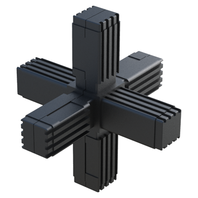 Notre raccord en B a été crée pour connecter 6 tubes carrés. Il est fourni sans coeur en acier ou avec un coeur en acier (d´acier, en acier inoxidable 1.4301 (AISI 304) ou en acier zingué).